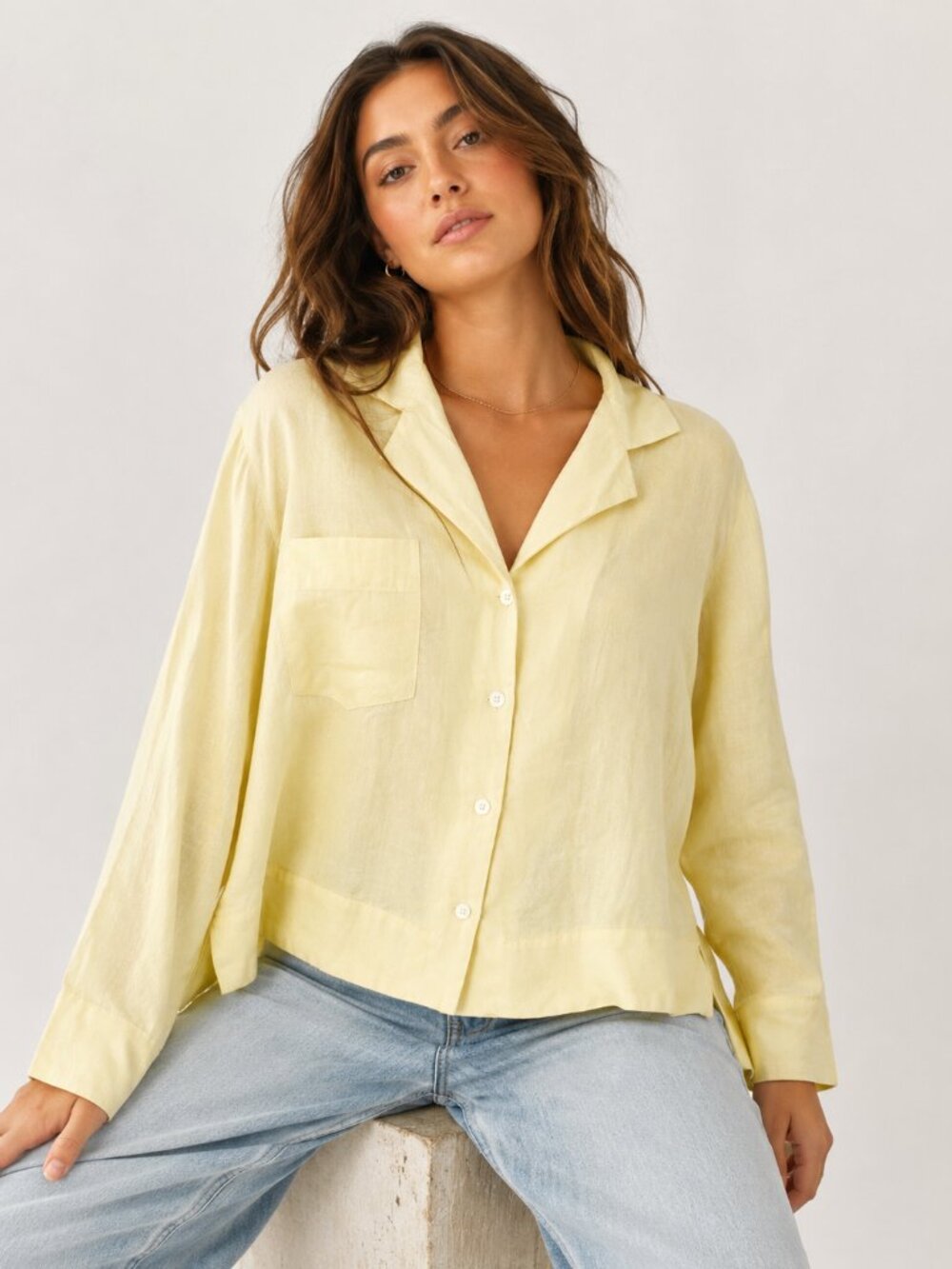 Secular Yellow Casual Button Down Collared Blouse Womens S Revolve Casual Beachy